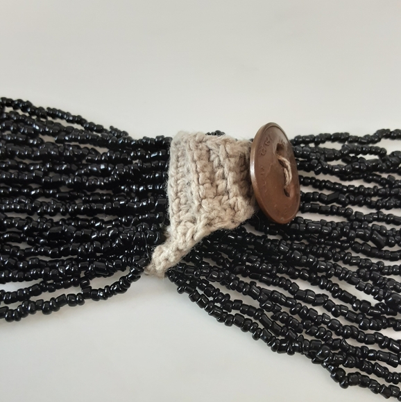 Monies Style Beaded Multi-Strand Macrame 1 Pice India Coin Necklace 20" - Vtg - Picture 10 of 10